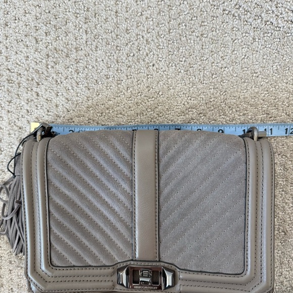 Rebecca Minkoff NWT Love Gray Suede Chevron Quilted Crossbody Tassel Bag Purse - Picture 10 of 11